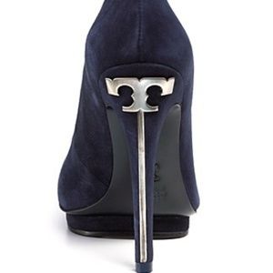 Tory Burch Navy Suede Jude Platform Pumps T logo 9